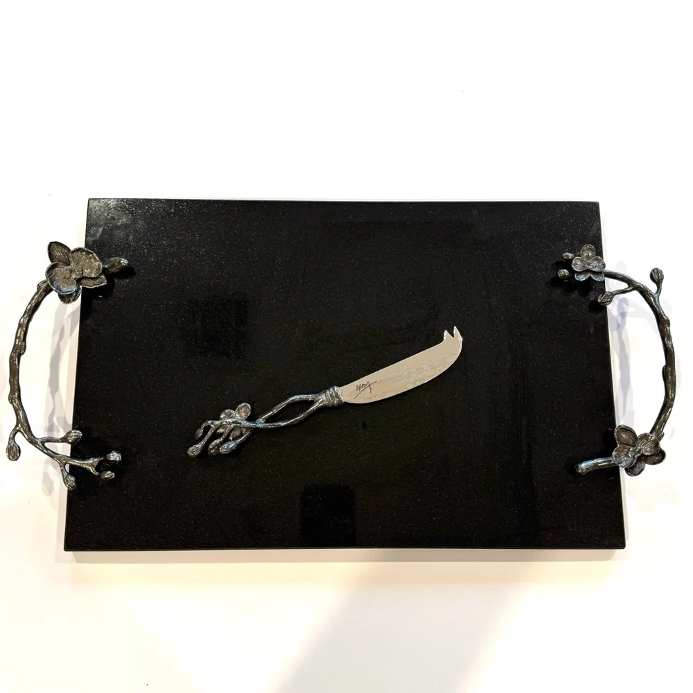 Michael Aram Black Orchid Cheese Board With Matching Cheese Knife
